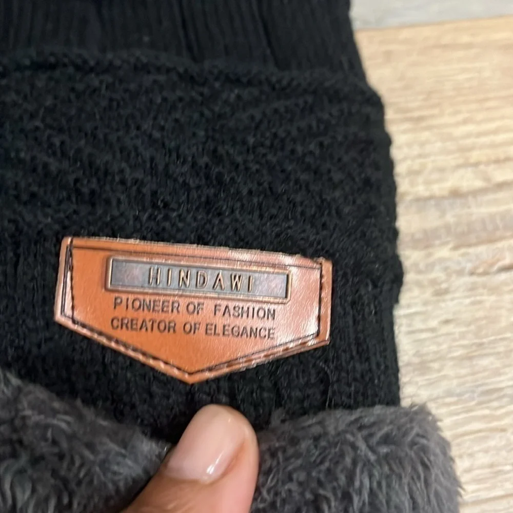 HINDAWI Sherpa Fleece Knit Beanie Unisex Adult Black Winter Slouch Hat Cap‎ OS